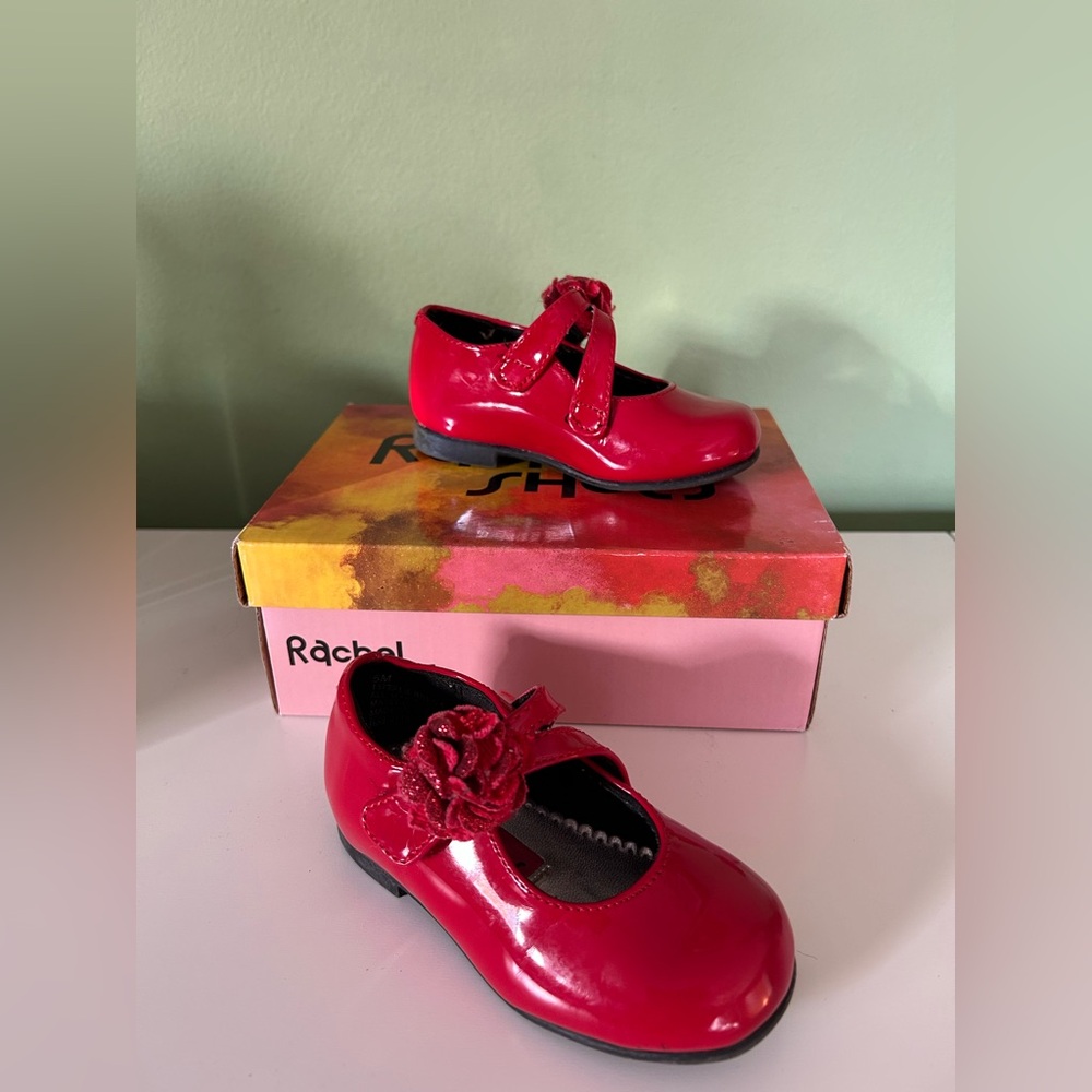 Rachel Kids Red Patent Shoes with Flower Detail Size 5